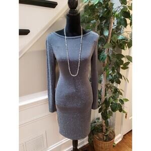 Michael Kors Bodycon Dress Womens XS Gray Shimmer Boat Neck Long Sleeve Pullover